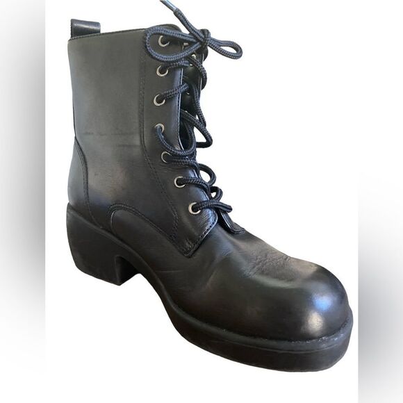 Women's Bernardo X Anthropologie Black Combat Boots Size 7.5 - Picture 1 of 10